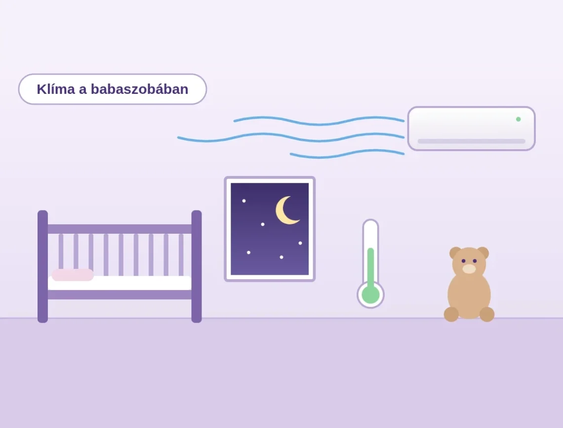 Klíma a gyerekszobában és a babaszobában: hőmérséklet, légáramlás, elhelyezés | Klíma Újpest Klíma a babaszobában: a légáram nem a kiságyra fúj illusztráció