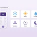 Klíma üzemmódok: hűtés, fűtés, szárítás, ventilátor, auto és sleep ikonok